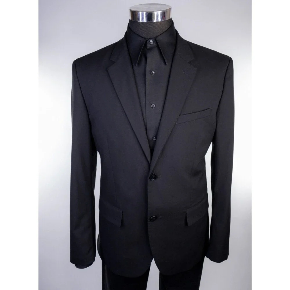 H&M Mens Blazer Jacket Size 42R Skinny Fit Black Sport Coat Two Button Poly